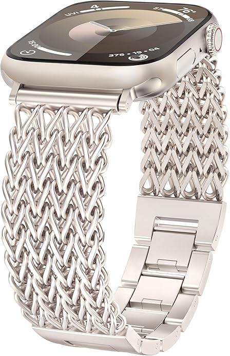 Women Stainless Steel Metal Link Bracelet Band for Apple Watch, Adjustable Dressy Strap for iWatch Series 11/10/9/8/7/6/SE/Ultra