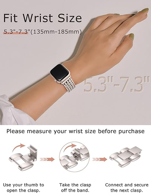 Women Stainless Steel Metal Link Bracelet Band for Apple Watch, Adjustable Dressy Strap for iWatch Series 11/10/9/8/7/6/SE/Ultra