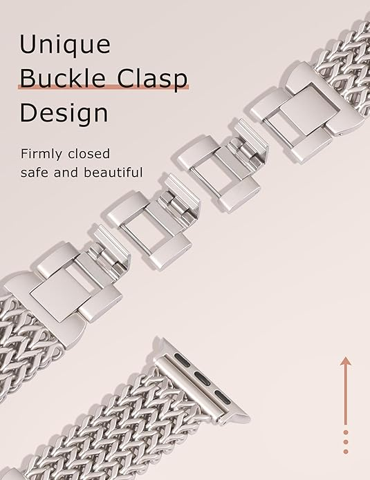 Women Stainless Steel Metal Link Bracelet Band for Apple Watch, Adjustable Dressy Strap for iWatch Series 11/10/9/8/7/6/SE/Ultra