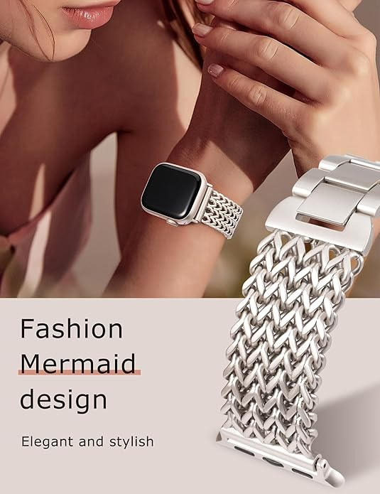 Women Stainless Steel Metal Link Bracelet Band for Apple Watch, Adjustable Dressy Strap for iWatch Series 11/10/9/8/7/6/SE/Ultra