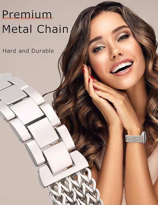 Women Stainless Steel Metal Link Bracelet Band for Apple Watch, Adjustable Dressy Strap for iWatch Series 11/10/9/8/7/6/SE/Ultra