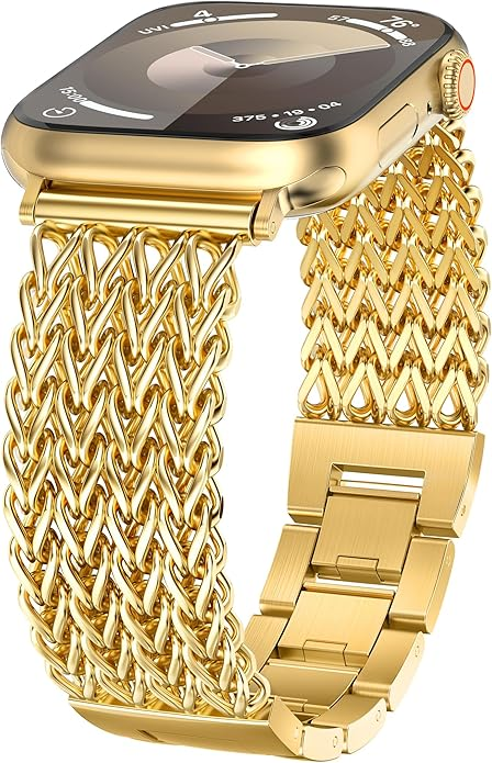 Women Stainless Steel Metal Link Bracelet Band for Apple Watch, Adjustable Dressy Strap for iWatch Series 11/10/9/8/7/6/SE/Ultra