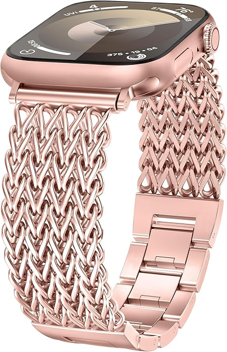 Women Stainless Steel Metal Link Bracelet Band for Apple Watch, Adjustable Dressy Strap for iWatch Series 11/10/9/8/7/6/SE/Ultra