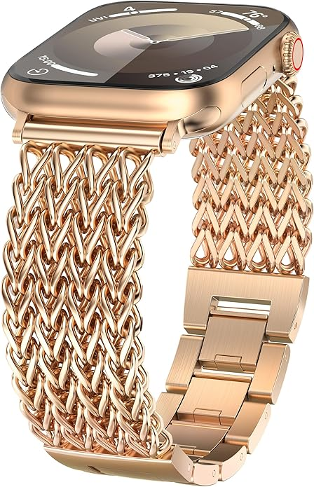 Women Stainless Steel Metal Link Bracelet Band for Apple Watch, Adjustable Dressy Strap for iWatch Series 11/10/9/8/7/6/SE/Ultra