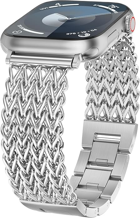 Women Stainless Steel Metal Link Bracelet Band for Apple Watch, Adjustable Dressy Strap for iWatch Series 11/10/9/8/7/6/SE/Ultra