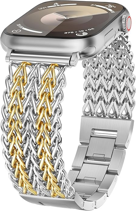 Women Stainless Steel Metal Link Bracelet Band for Apple Watch, Adjustable Dressy Strap for iWatch Series 11/10/9/8/7/6/SE/Ultra
