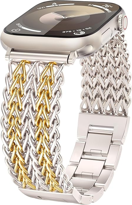 Women Stainless Steel Metal Link Bracelet Band for Apple Watch, Adjustable Dressy Strap for iWatch Series 11/10/9/8/7/6/SE/Ultra
